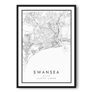 Swansea Map Print, Swansea Poster Print, Swansea City Map Print Minimalist, Prints of Swansea, Popular Gift, Custom Map A1/A2/A3/A4/A5