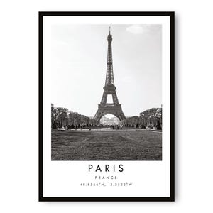 Paris Eiffel Tower Print: Black and White France Travel Poster image 1