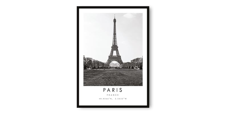 Paris Eiffel Tower Print: Black and White France Travel Poster image 1