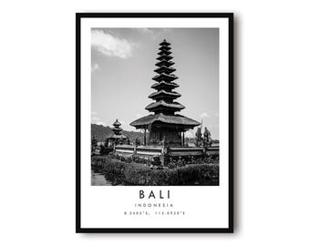 Bali Temple Print: Black and White Travel Poster