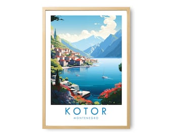 Kotor Travel Print | Kotor Montenegro Poster | Kotor Travel Poster | Montenegro Wall Art | Bay of Kotor Poster | Vintage Travel Print