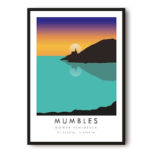 Mumbles Travel Print, Colourful Wales Travel Poster, British Wall Art, UK Art Prints 11x17, City Print Poster A1/A2/A3/A4/A5