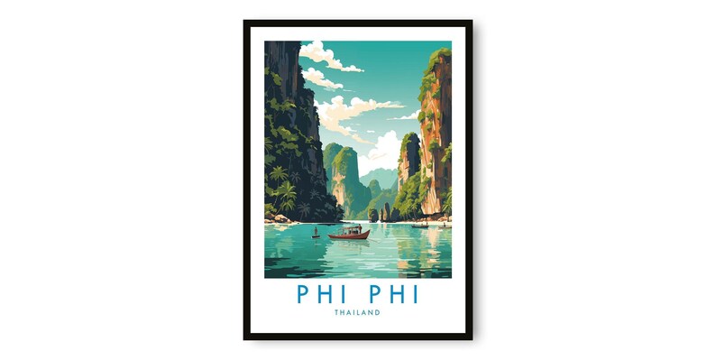 Kunstprint van de Phi Phi-eilanden: Reisposter van Thailand afbeelding 1