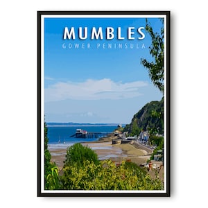 Mumbles Travel Print, Colorful Wales Travel Poster, British Wall Art, UK Art Prints 11x17, City Print Poster A1/A2/A3/A4/A5