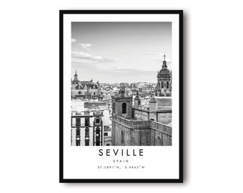 Seville Spain Print: Black and White Cityscape Wall Art