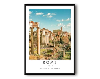 Rome Travel Poster: Italy Cityscape Print, Minimalist Wall Art