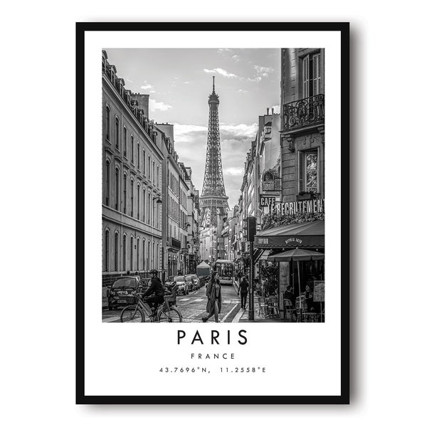 Impression de voyage à Paris, affiche en France, impression noir et blanc, art mural unique, décoration d'intérieur minimaliste, ville A1/A2/A3/A4/A5