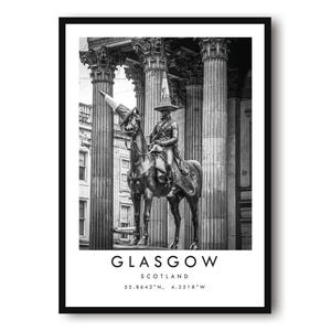 Glasgow Travel Print | Duke of Wellington Statue Wall Art | Scotland Black And White Photography