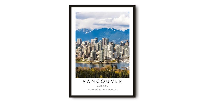 Vancouver Canada Travel Print: Colorful Cityscape Gallery Wall Art image 1