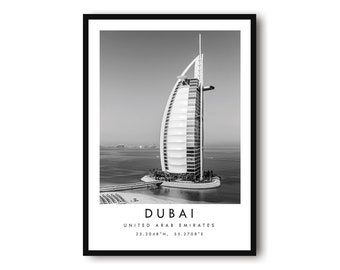 Dubai Travel Print, Dubai Poster, Black and White Print, Unique Wall Art,  Minimalist Home Decor, City  A1/A2/A3/A4/A5