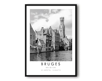 Bruges Belgium Print: Black and White Travel Poster