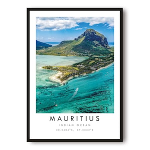 Mauritius Travel Print,  Mauritius Poster, Unique Wall Art, Minimalist Home Décor, City  A1/A2/A3/A4/A5