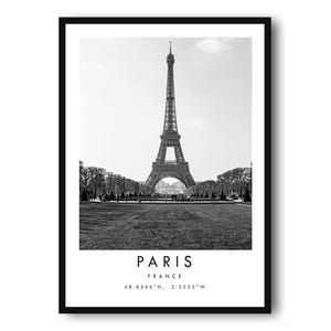 Paris Eiffel Tower Print: Black and White France Travel Poster image 1