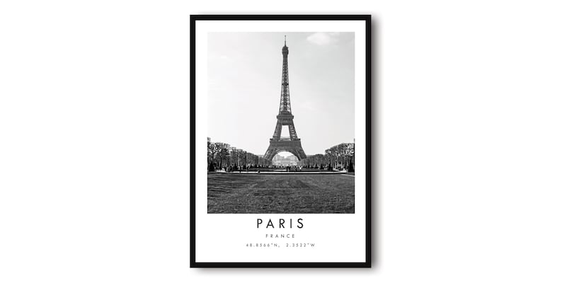 Paris Eiffel Tower Print: Black and White France Travel Poster image 1