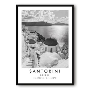 Print Santorini, Griekenland: zwart-wit reisposter