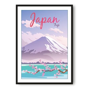 富士山日本旅行ポスター：カラフルでミニマリストなプリント