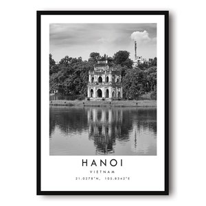Impressão de viagem de Hanói, pôster do Vietnã, impressão em preto e branco, arte de parede exclusiva, decoração minimalista para casa, cidade A1/A2/A3/A4/A5