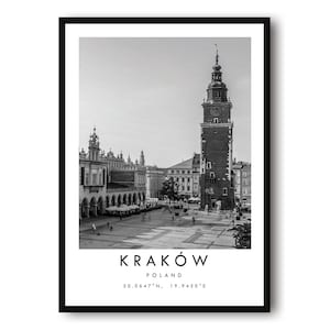 Krakow Travel Print, krakow Poster, Unique Wallart Decor, Black and White Home Decor,  Poland Minimalist Wallart A1/A2/A3/A4/A5