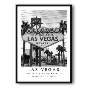 Pôster de viagem minimalista em preto e branco com estampa de Las Vegas.