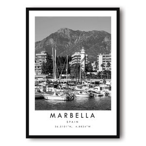 Marbella Travel Print, Spain Poster, Unique Wallart Decor, Black and White Home Decor, Spain Marbella,  Popular Print A1/A2/A3/A4/A5