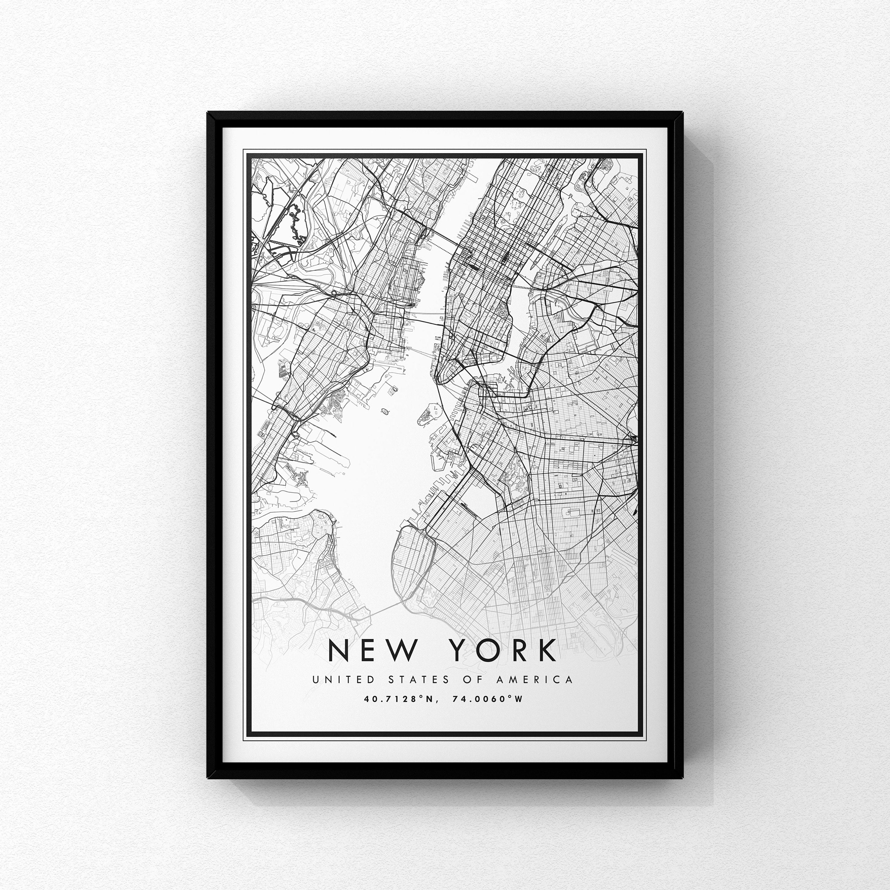 New York Map Print New York Print New York City Map Print Etsy