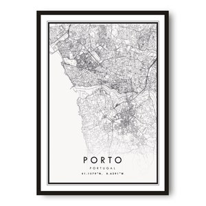 Impresión de mapa de Oporto, póster de Portugal, impresiones de mapas de la ciudad, impresiones de Portugal, regalo popular, impresión de Oporto A1/A2/A3/A4/A5