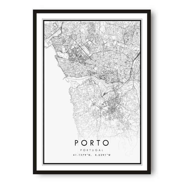 Porto Map Print, Portugal Poster Print, City Map Prints, Prints of Portugal, Popular Gift, Porto Print A1/A2/A3/A4/A5