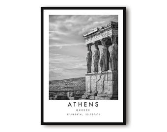 Athens Travel Print: Black and White Acropolis Wall Art