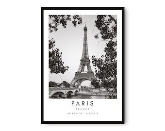 Paris Eiffel Tower Print: Black and White Travel Poster
