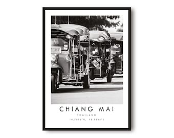 Chiang Mai Thailand Print: Black and White Travel Poster