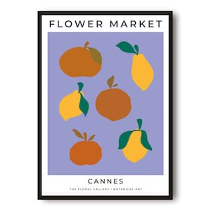 Cannes Travel Poster, Abstract Flower Poster, Flower Art Print, Cannes Poster, Kitchen Fruit Poster, Kitchen Poster, Flower Market
