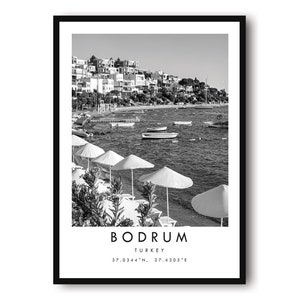 Bodrum Travel Print, Turkey Poster, Black and White Print, Unique Wall Art,  Minimalist Home Decor, City  A1/A2/A3/A4/A5