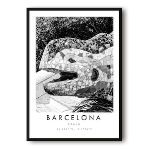 Impression voyage Barcelone, affiche Barcelone, décoration art mural unique, décoration d&#39;intérieur noir et blanc, impression populaire Barcelone Espagne A1/A2/A3/A4/A5