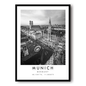 Munich Travel Print,  Germany Poster, Black and White Print, Unique Wall Art,  Minimalist Home Decor A1/A2/A3/A4/A5