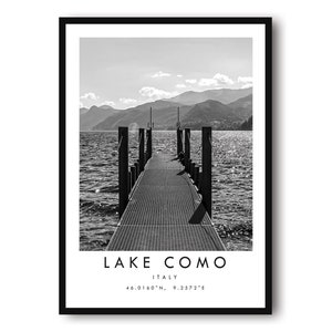 Lake Como Travel Print, Italy Poster, Black and White Print, Unique Wall Art,  Minimalist Home Decor, City  A1/A2/A3/A4/A5