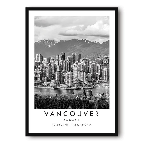 Vancouver Travel Print, Black and White Travel Print, Vancouver Canada, Travel Posters, Popular Print, Gallery Wall, Popular Gift, Wall Art