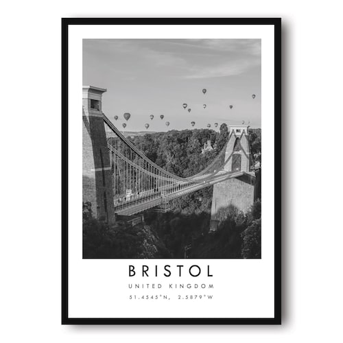 Impression de voyage Bristol : oeuvre d'art murale en noir et blanc pour l'Angleterre