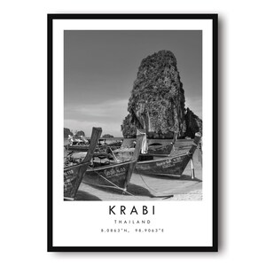 Krabi Thailand Print: Black and White Travel Poster image 1