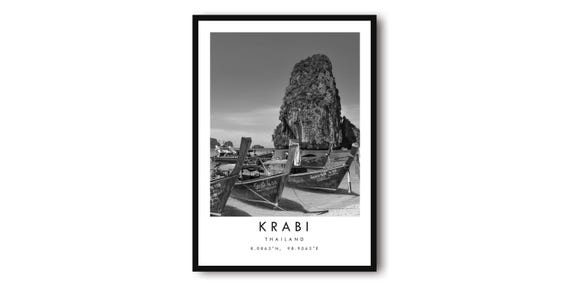 Krabi Thailand Print: Black and White Travel Poster