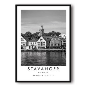 Stavanger Travel Print, Norway Poster, Black and White Print, Unique Wall Art,  Minimalist Home Decor, City Landmark Print A1/A2/A3/A4/A5