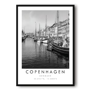 Copenhagen Travel Print, Denmark Poster, Black and White Print, Unique Wall Art,  Minimalist Home Decor, City  A1/A2/A3/A4/A5