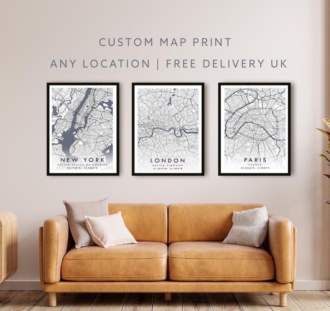 Custom Map Print | Personalised City Map Print | Any Location Map ...