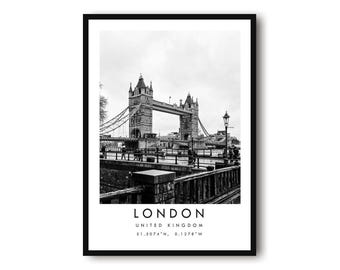 London Travel Print: Black and White Tower Bridge Wall Art