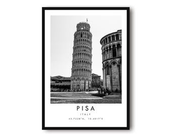 Pisa Travel Print: Black and White Italy Wall Art