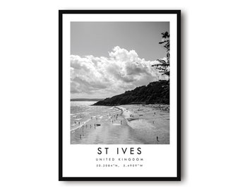 St Ives Travel Print, St Ives Poster, Unique Wallart Decor, Black and White Home Decor, England St Ives, Popular Print A1/A2/A3/A4/A5