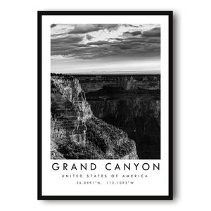 Grand Canyon Reise-Druck, Arizona Poster, Schwarzweiß-Druck, Wandkunst, minimalistisch, Wohnkultur, Grand Canyon National Park