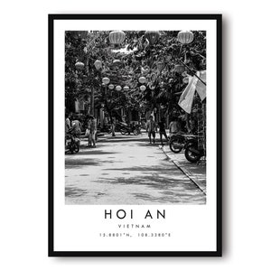 Impression de voyage à Hoi An, impression de voyage noir et blanc, impression de Hoi An Vietnam, affiches de voyage minimalistes, impression d'art populaire, cadeau populaire