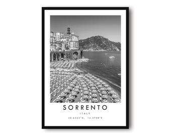 Sorrento Italy Print: Black and White Travel Poster