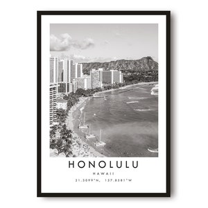 Honolulu Travel Print, Honolulu  Poster, Unique Wall Art, Minimalist Home Décor, City , Hawaii Print A1/A2/A3/A4/A5
