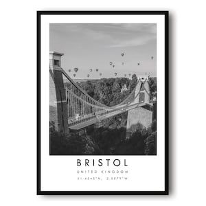 Bristol Travel Print, Bristol Poster, Unique Wallart Decor, Black and White Home Decor, England Bristol, Popular Print A1/A2/A3/A4/A5